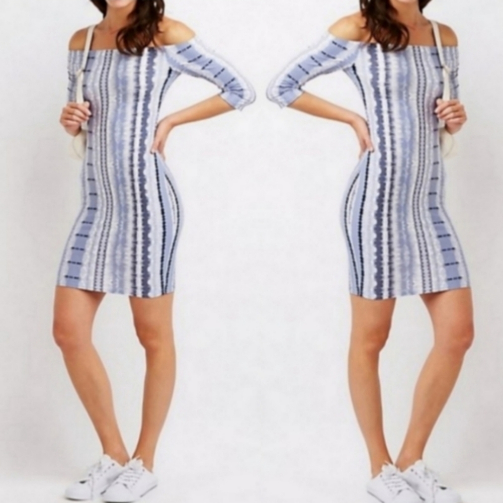 NWT TIE DYE PRINTED OFF SHOULDER BODYCON DRESS